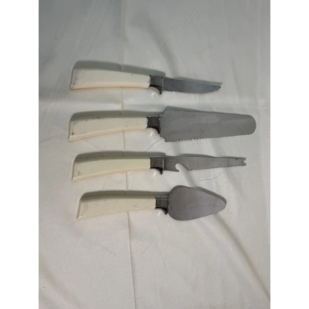 Lifetime Cutlery Sheffield England Serving Set 4pc Faux Wood Floral Inlay Fair